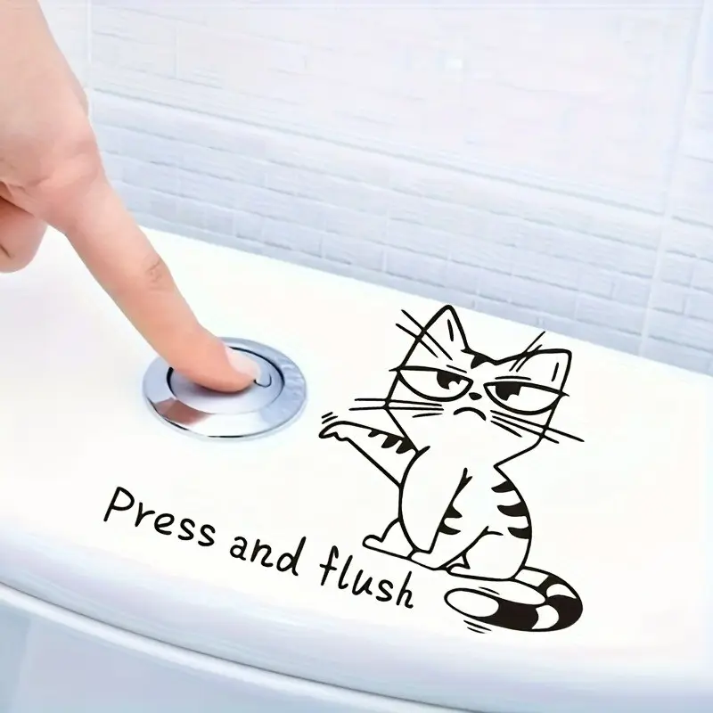 Cute Cartoon Cat Toilet Sticker, Decorative Bathroom Toilet Bathtub Self-Adhesive Art, Removable PVC Wall Decal, Fun and Quirky Design
