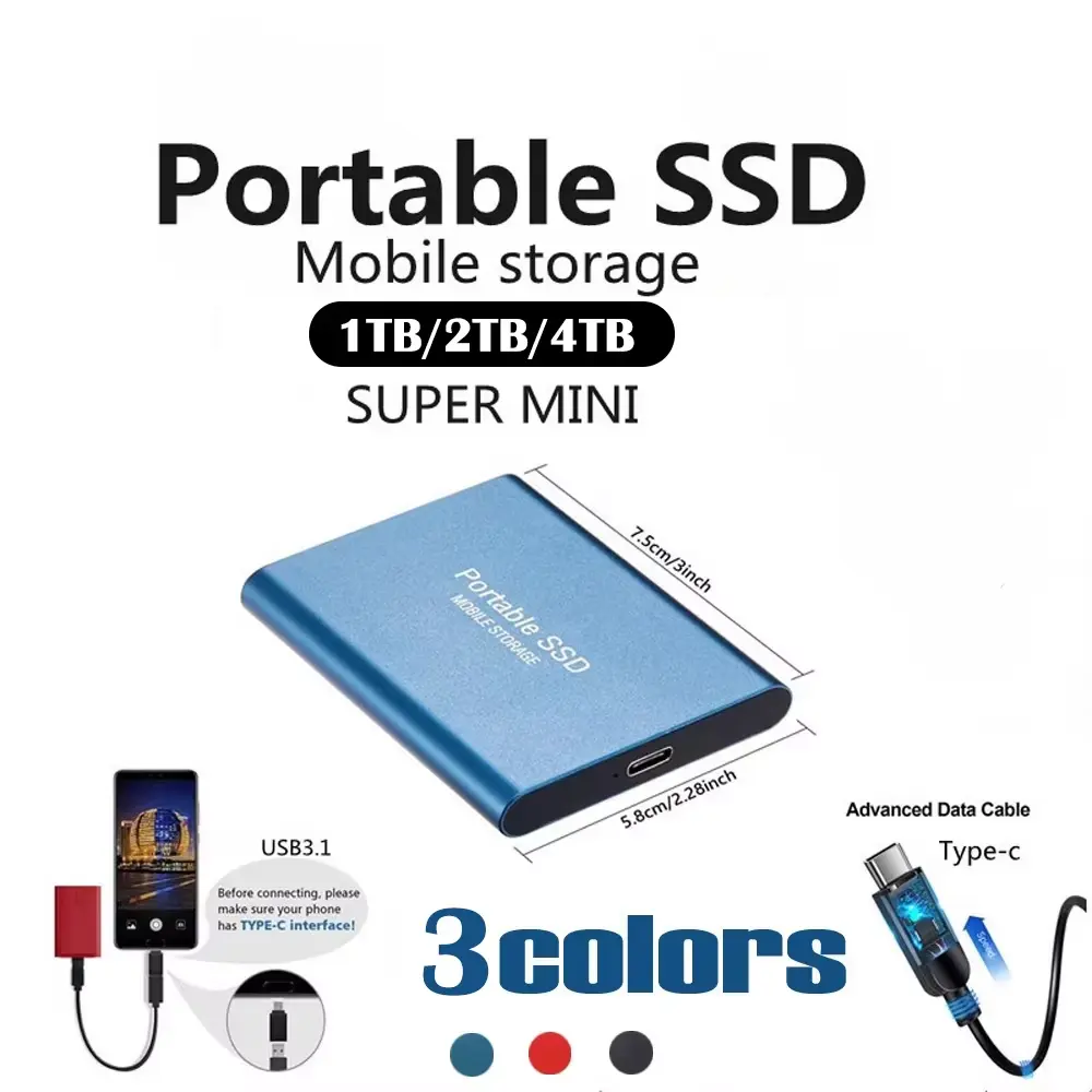 new Portable SSD 1TB Original high-speed External Hard Drive 2TB High Speed Solid Disk  Mass Storage Drive USB3.2 for Phone/Loptop/Mac/PC