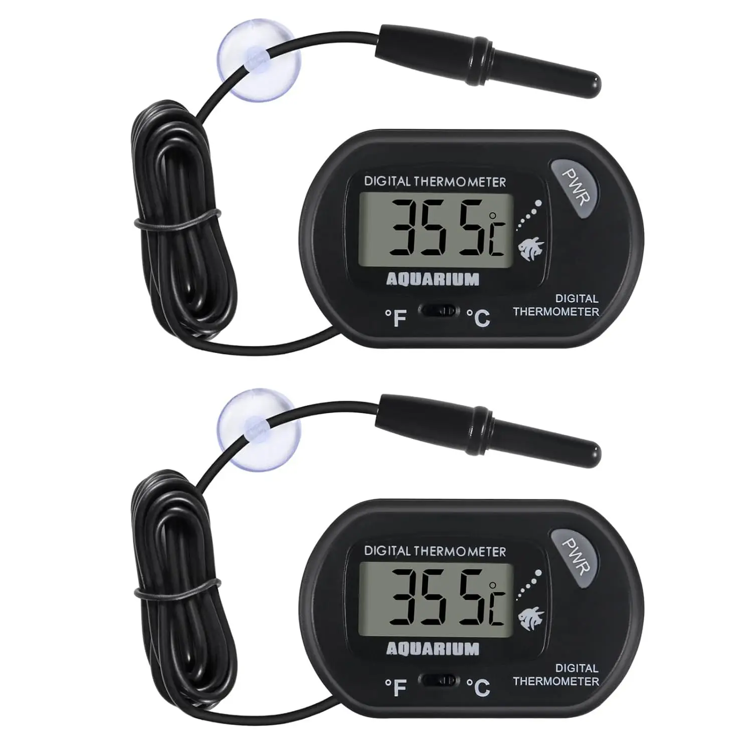 2-Pack Digital Aquarium Thermometer with Large Display, Water-Applicable Device for Terrarium, Fish Tank (Also Fits Reptile Habitats, Refrigerators)