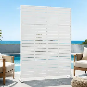 ARCH 70.87in H x 46.06in W Outdoor Privacy Screen Freestanding Slatted Patio Fence Divider Ancient White Iron Metal Decorative Screen for Balcony Backyard Deck Garden Privacy Barrier, Ancient White Color Options, Iron Material, Product Dimensions: