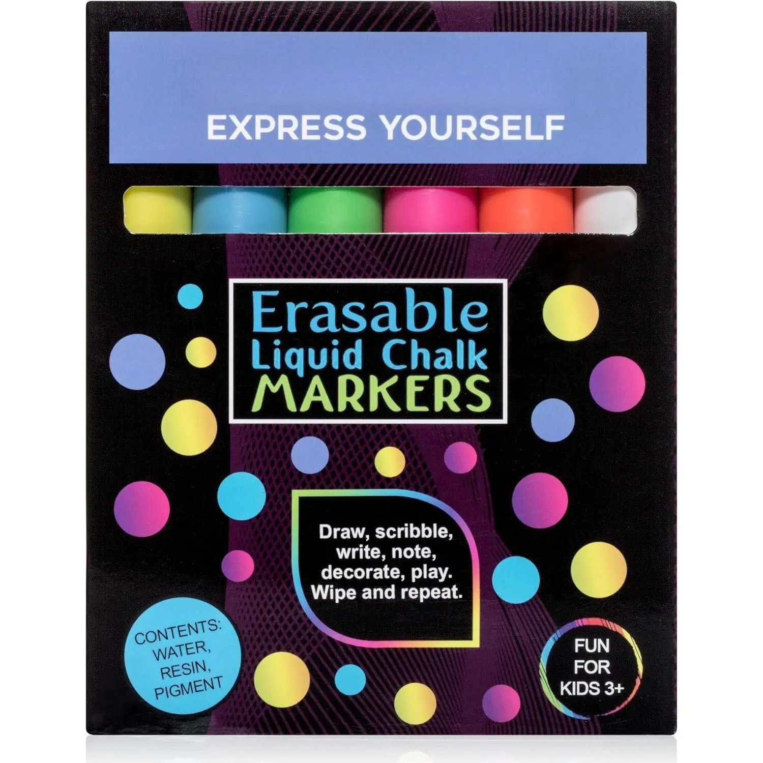 Liquid Chalk Markers for Glass Erasable – 6 Neon Wet & Dry Erase Chalk Markers, Reversible Fine & Bold Tip, Washable Window, Mirror, Whiteboard, Blackboard &  Window