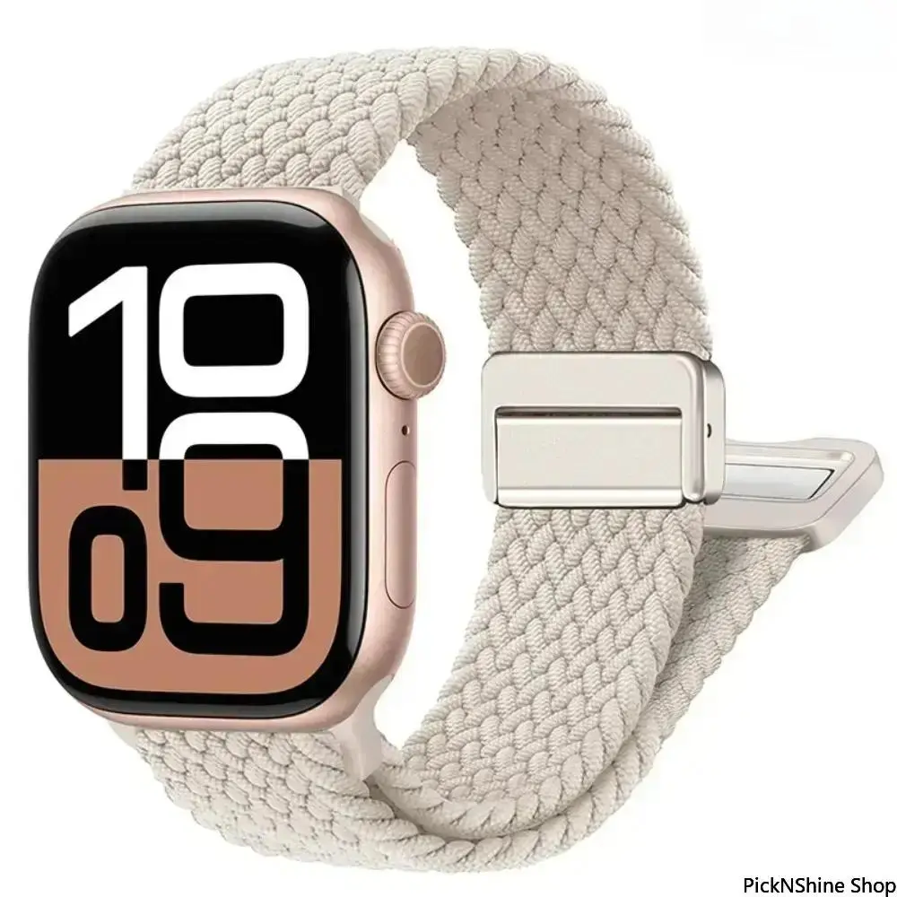 Stretch Nylon Braided Magnetic Clasp Smartwatch Strap - Adjustable Attachment Watch Straps, Durable Premium Wearable Accessory for Women’s Casual Daily Use, Aftermarket Fashion Accessory, Accessories, Smartwatch Accessory