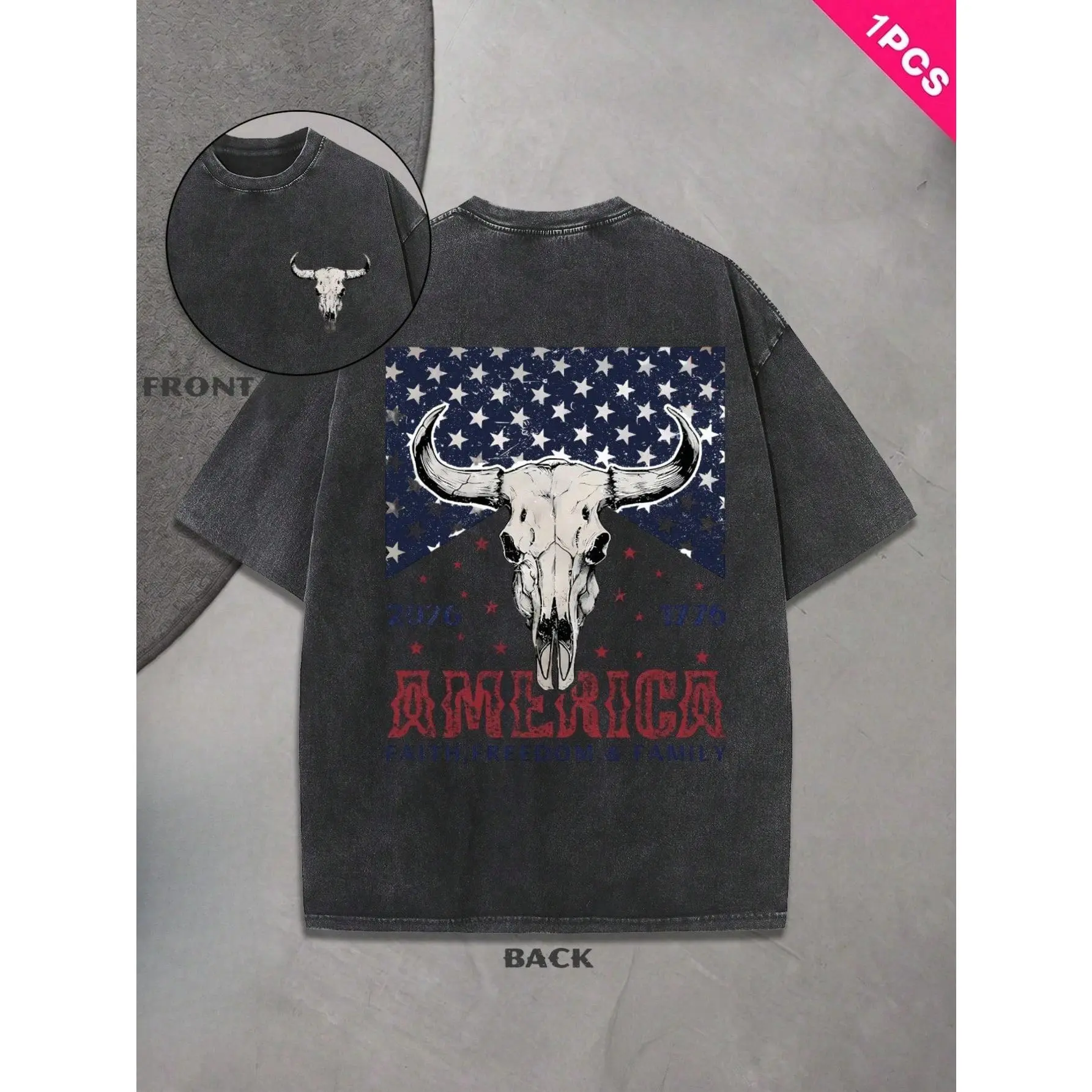 1PCMen's Washed Distressed T-Shirt | Summer Retro Streetwear USA 250th Anniversary Graphic Tee | Niche Fashion Men's Y2K Clothing | Unisex | USA 250th Founding Anniversary