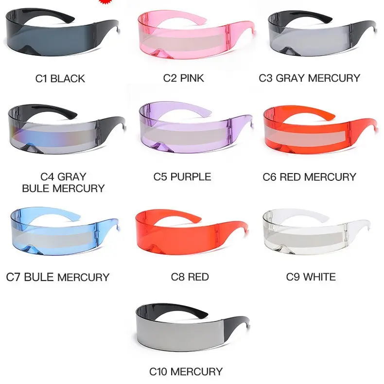Futuristic Polycarbonate Mirror Lens Eyewear - Cyberpunk Monoblock Visor Sunglasses for Cosplays, Streetwear (Multiple Colors)
