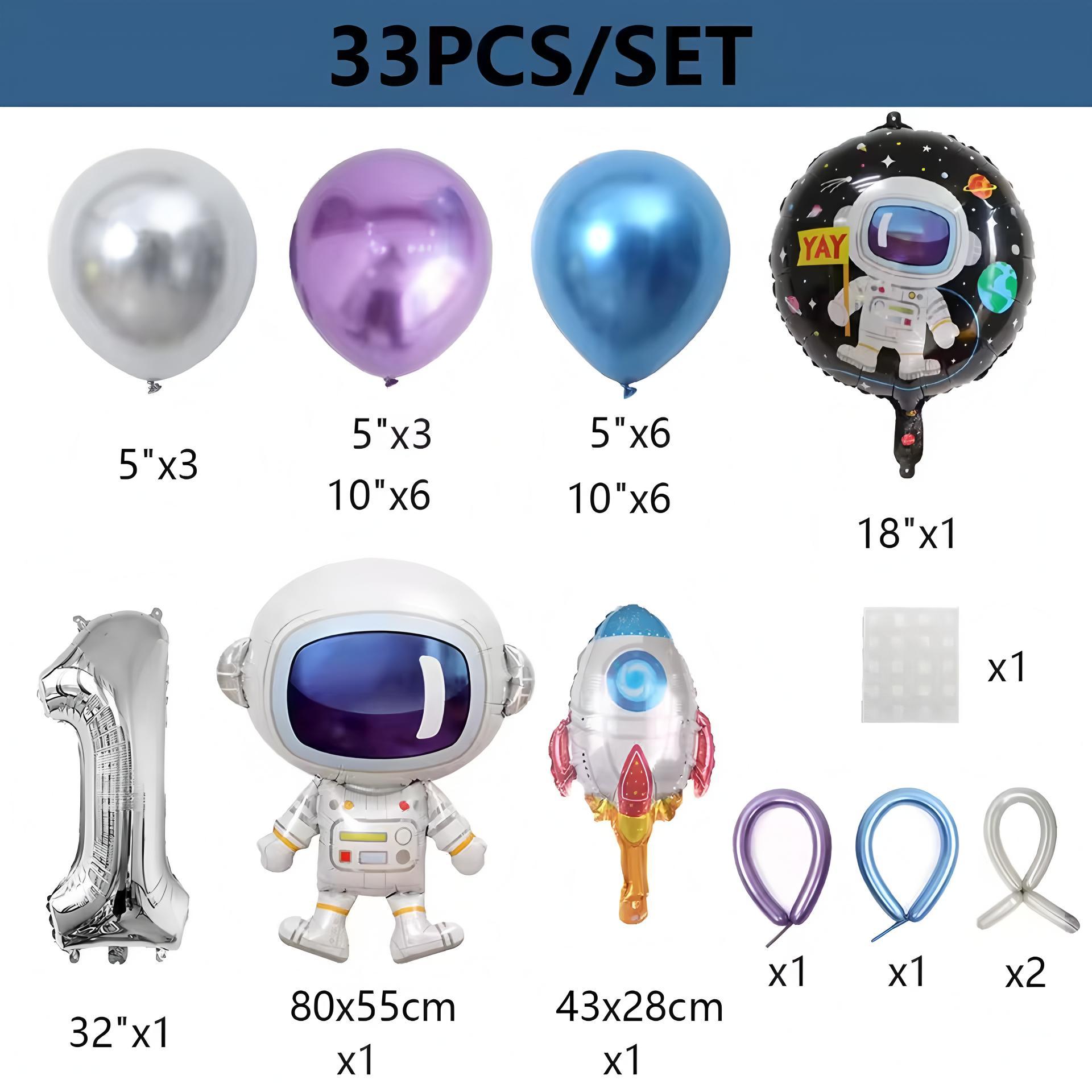 33 Pcs Outer Space Astronaut Rocket Balloon Set Spacecraft Galaxy Planet Theme  Birthday Decoration Balloon Column  for boys