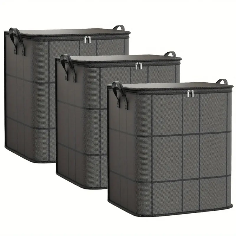 3 Pack Large Clothes Storage Bags, Closet Organizers Storage Containers, Collapsible Storage Bins with Reinforced Handles, Sturdy Zippers, for Clothing, Blanket, Comforters, Under-Bed Storage