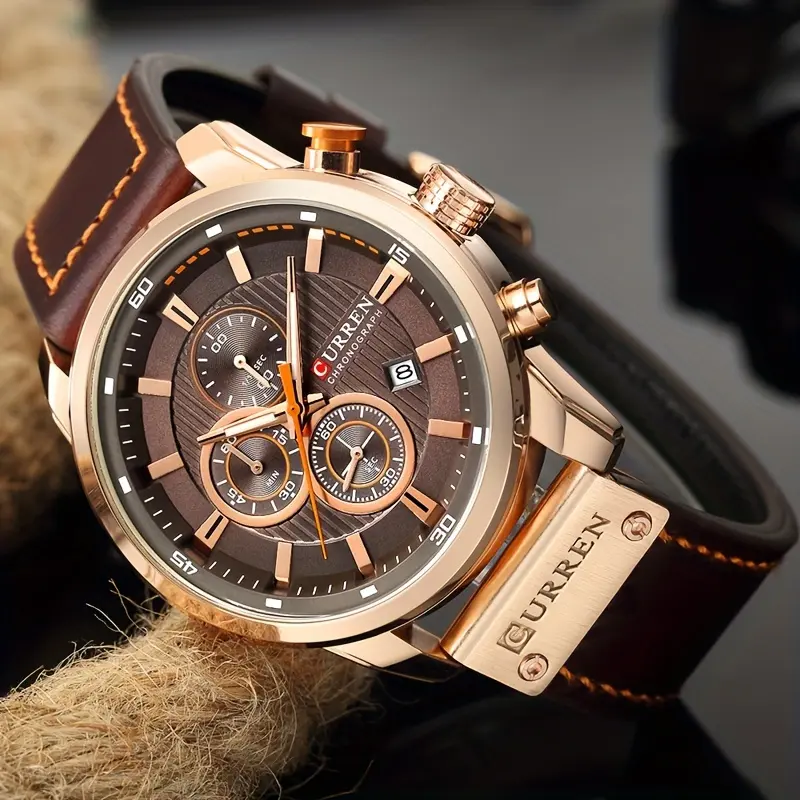 Men's Male Chronograph Sport Quartz Wristwatch with Date Display