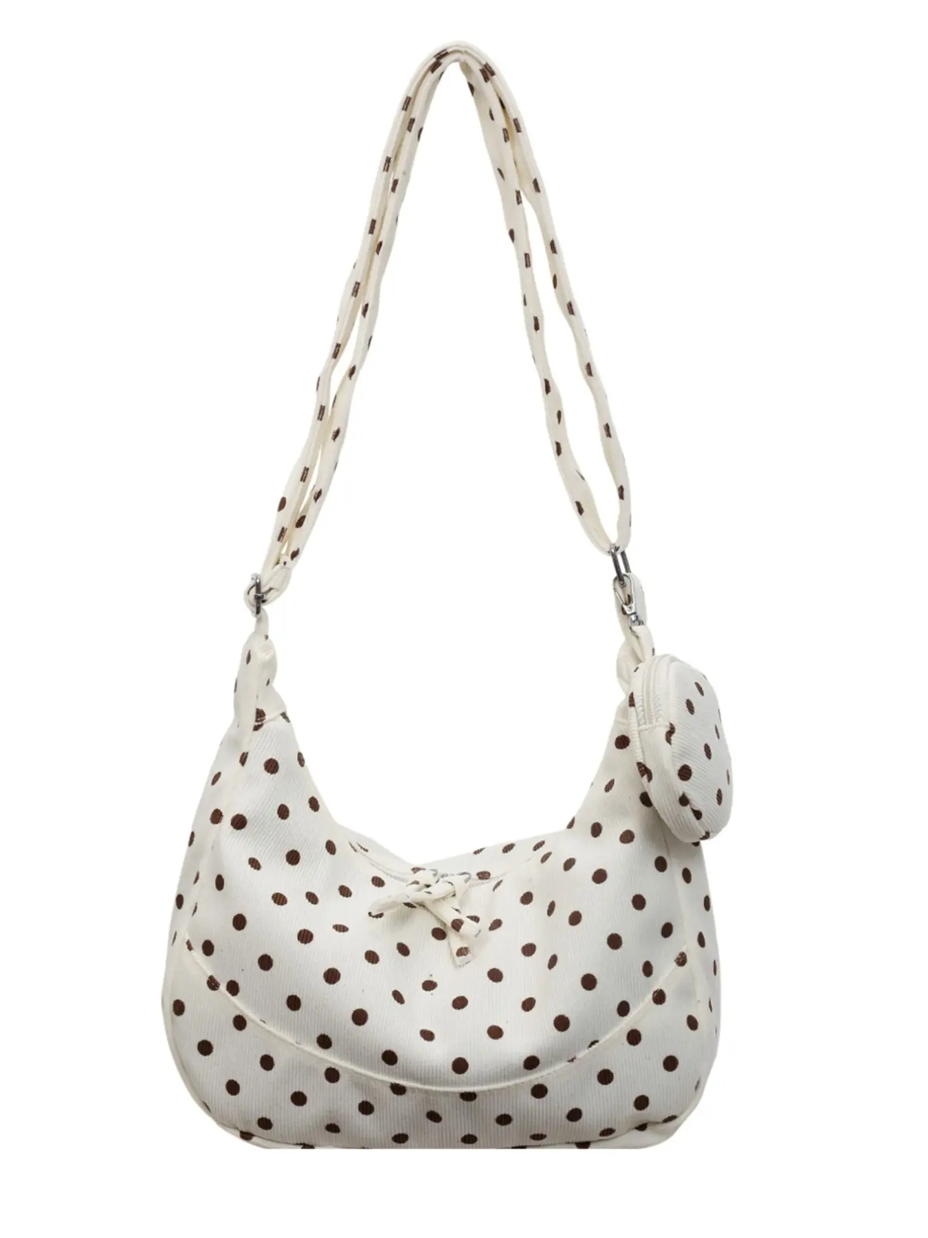 Milky Polka Dot Velvet Jiaozi Bag, Korean Lazy Retro Style, Adjustable Strap, Large Capacity, Durable Crossbody Shoulder Bag