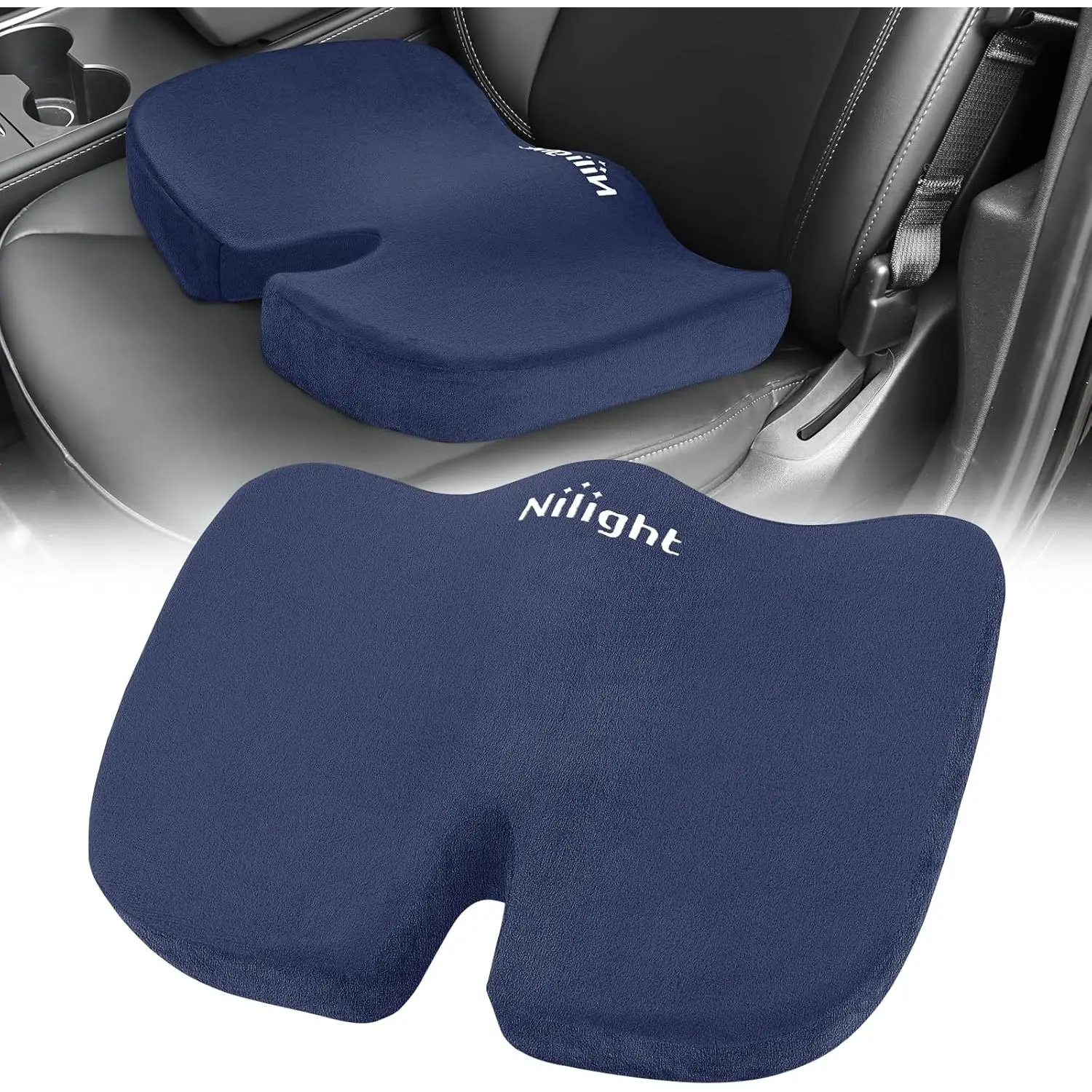 Nilight Velvet Fabric Gel Memory Foam Car Seat Cushion with Natural Rubber, Easy-to-Clean Car Seat Upgrade for Driving & Office Use, Relieves Sciatica/Tailbone Pain, Enhances Drive Vision, Car Seat Accessories, Automotive Upholstery