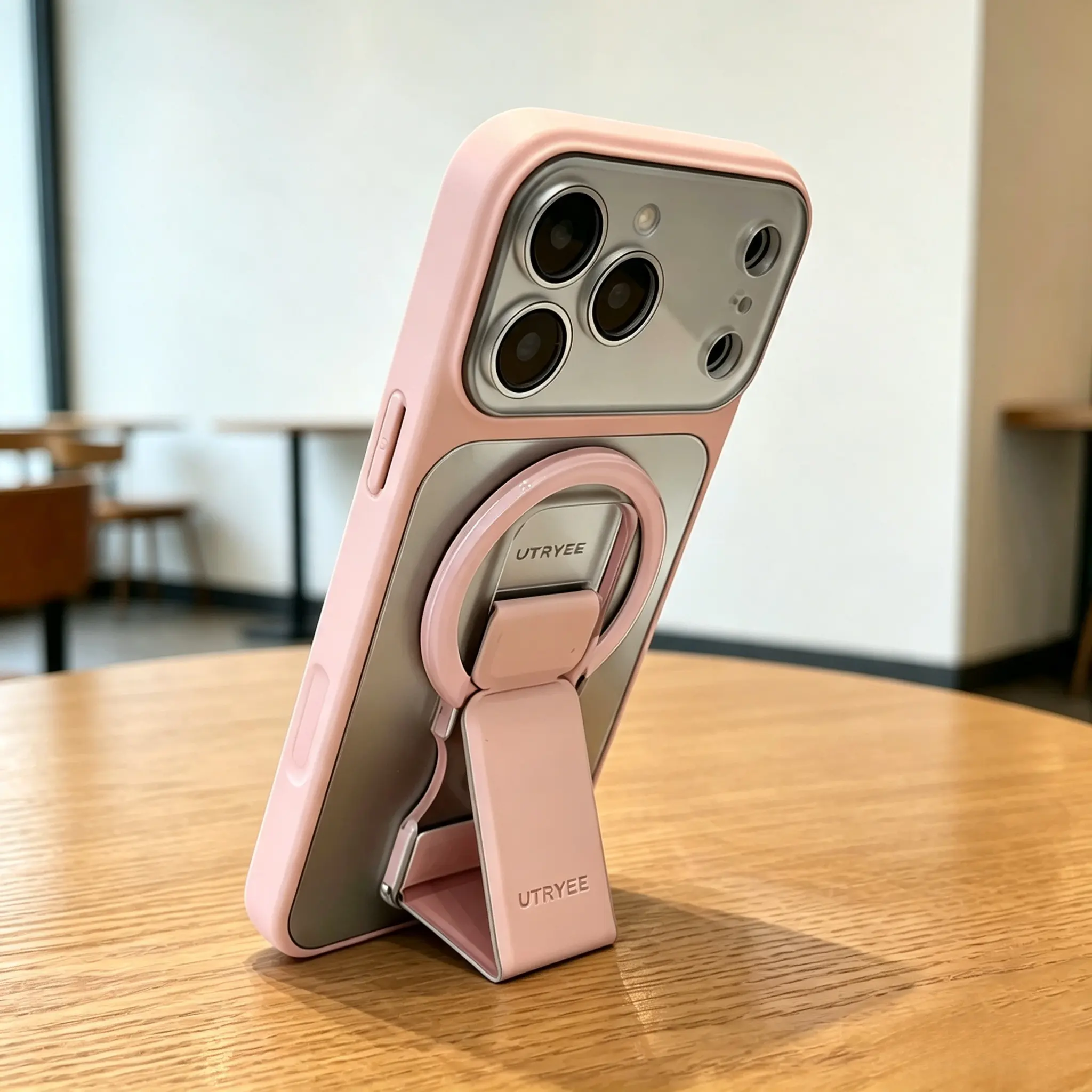 Magnetic Stand Phone Case for iPhone 13/14/15/16/17 Pro Max - Integrated Secure Rotating Ring Stand, Scratch-Resistant Large Lens Protection, Plain Solid Color, Unisex Versatile Mobile Phone Accessory Cover, Rotating Stand