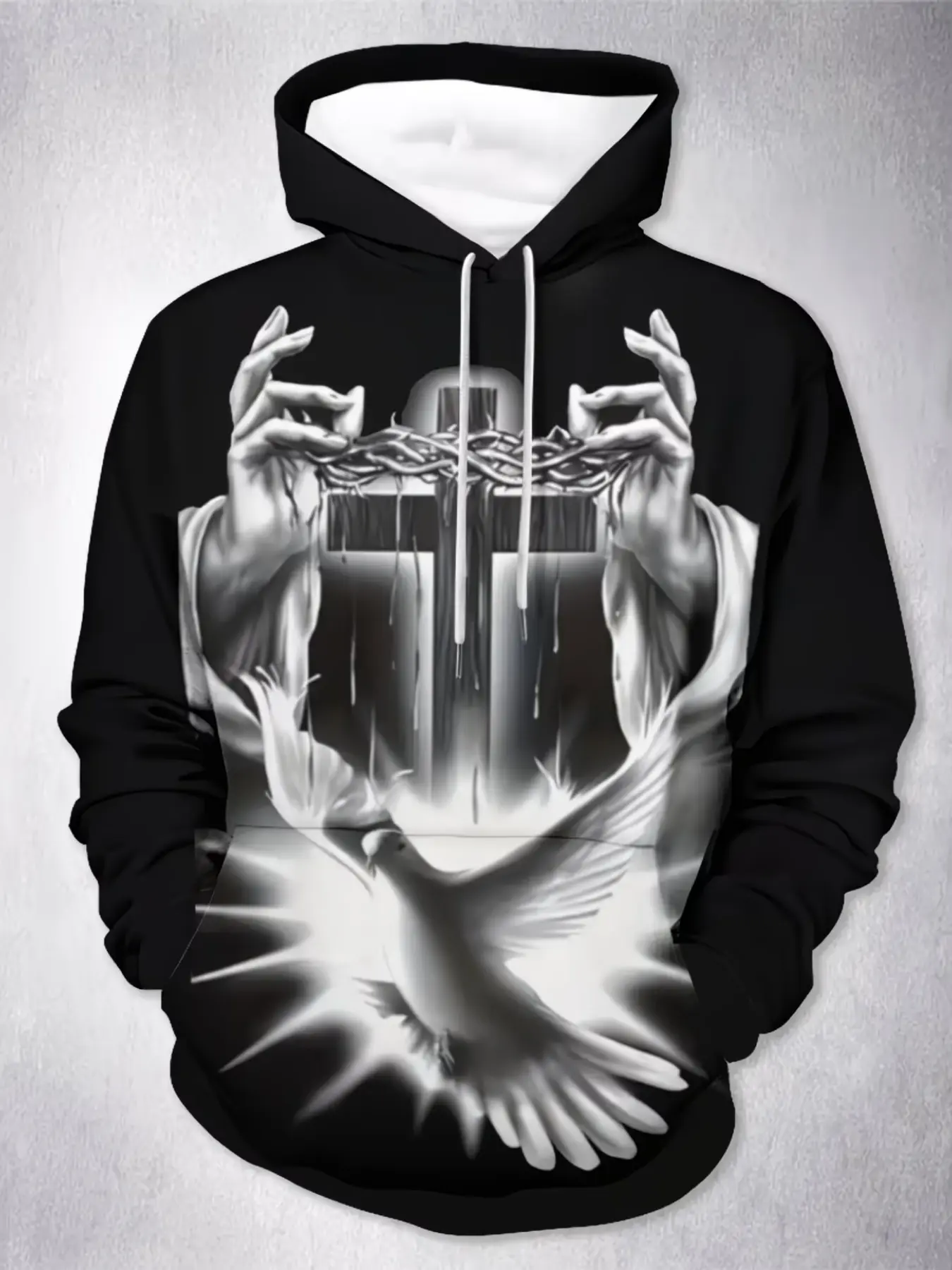 Men's Christian Hoodie with 3D Jesus Christ Cross Print, Soft Full-Zip Hoodie, Church Casual Wear, Comfortable Pullover