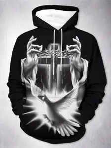 Men's Christian Hoodie with 3D Jesus Christ Cross Print, Soft Full-Zip Hoodie, Church Casual Wear, Comfortable Pullover