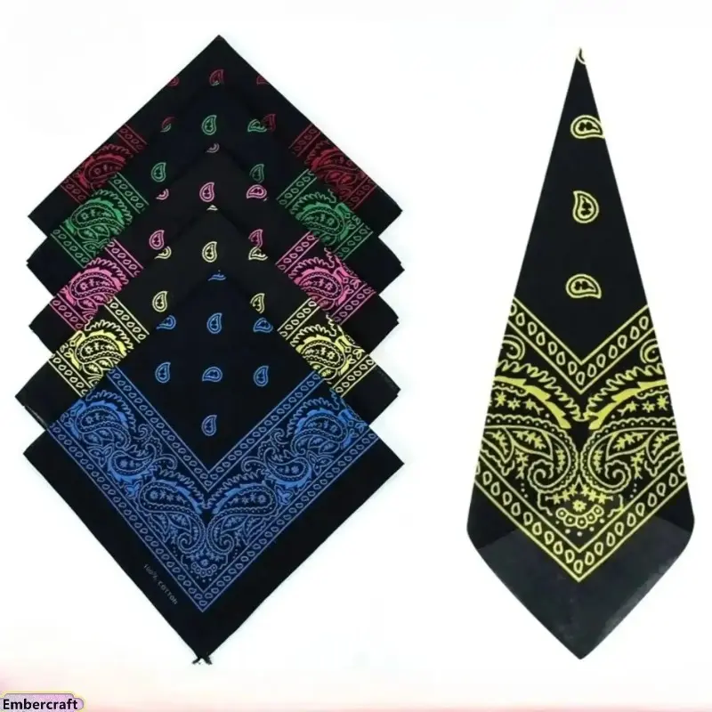 5‑PCS Square Paisley Cotton Bandanas Set, Unisex Vintage Western Head Scarf Hair Wrap, Soft Breathable Sweat‑Wicking For Biker Hiking Everyday Wear