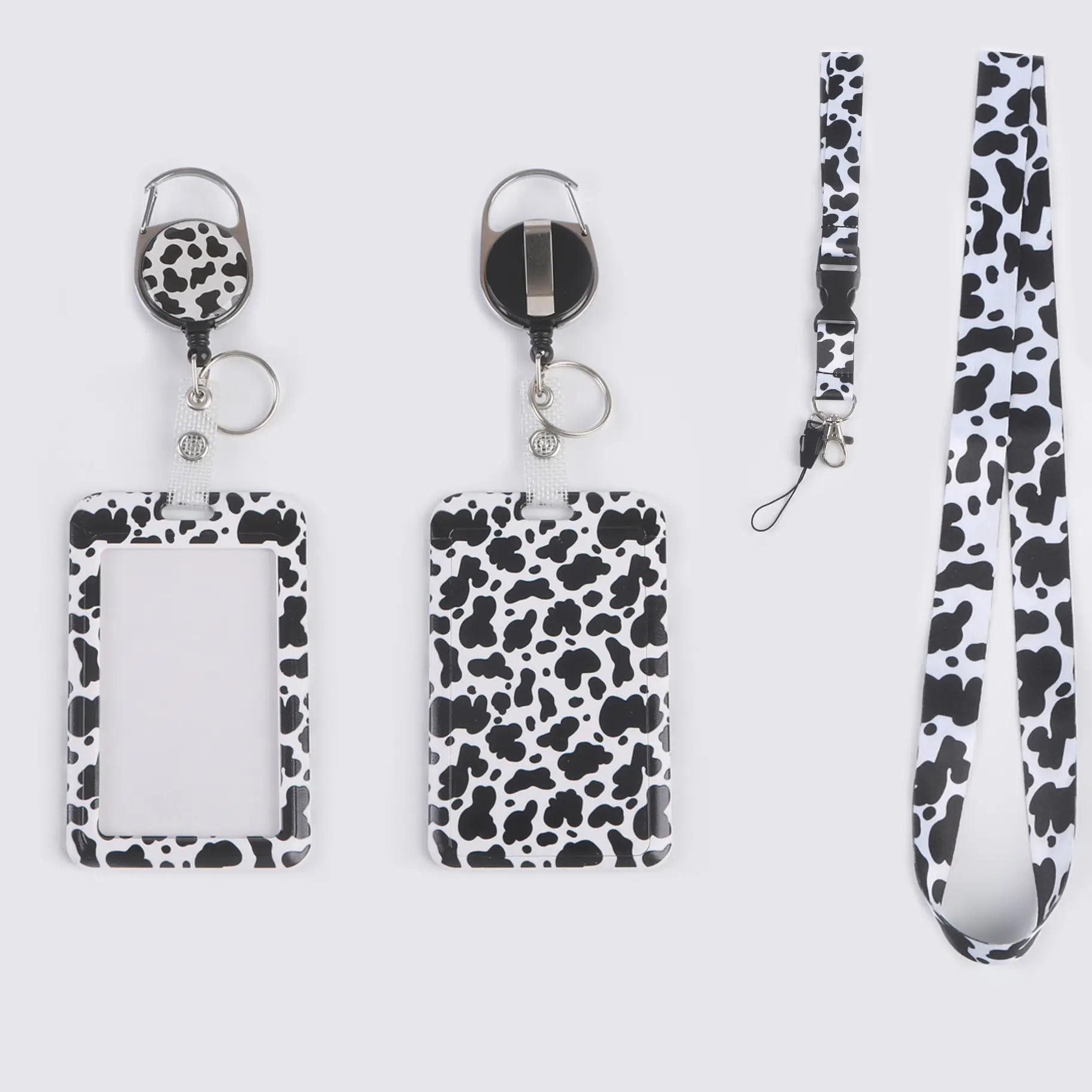 Leopard Print Heart Pattern Hard Card Holder with Lanyard & Keychain, Multi-functional Neck Strap Photo Card Holder for Bus Card, Student Card, Work ID Badge
