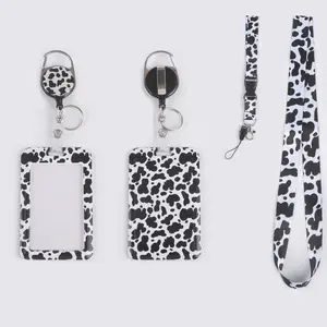 Leopard Print Heart Pattern Hard Card Holder with Lanyard & Keychain, Multi-functional Neck Strap Photo Card Holder for Bus Card, Student Card, Work ID Badge