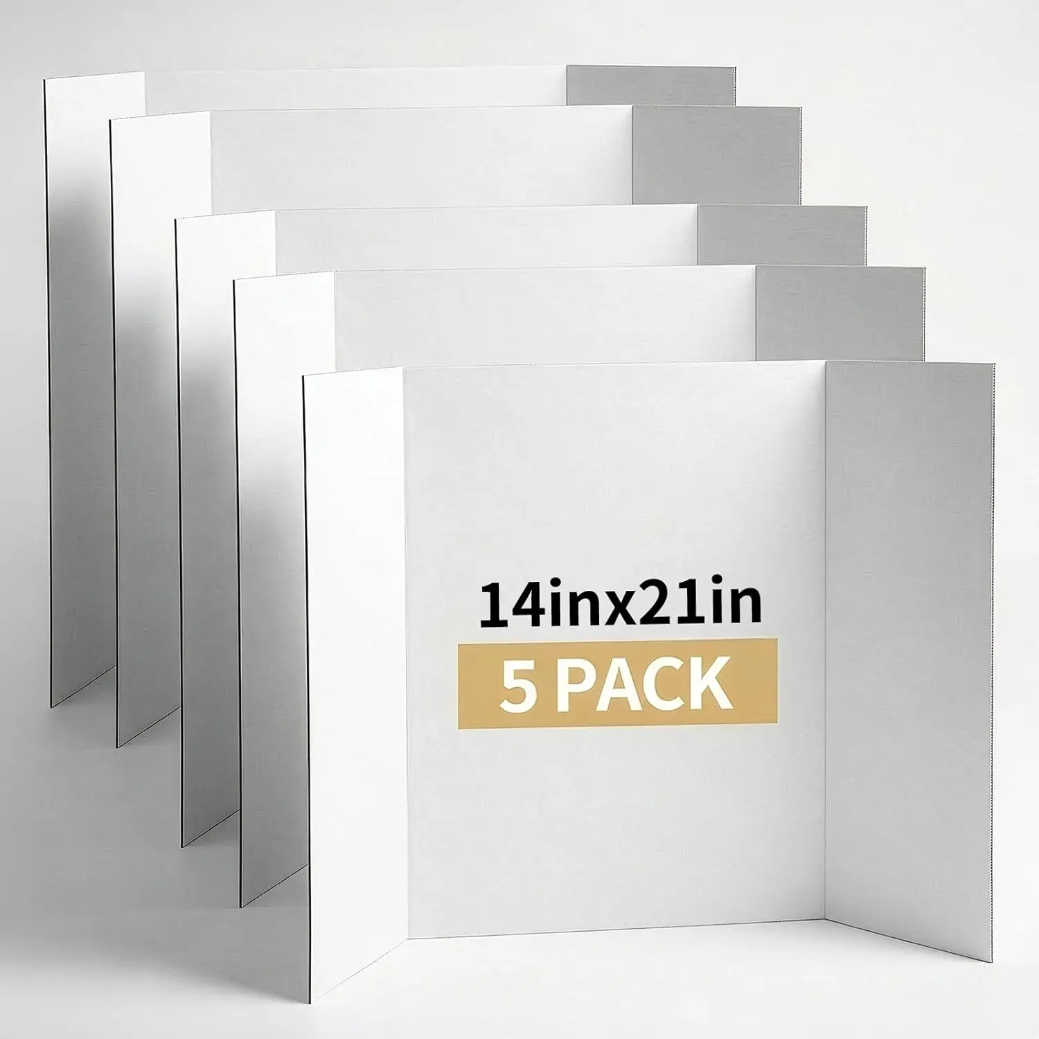 Trifold Poster Board 21 x 14 Inches 5 Packs, White Corrugated Display Boards for Presentations, Science Fairs, School Projects, and Business Exhibits