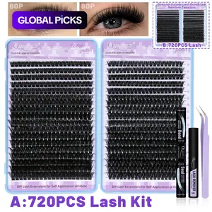 720pcs D-Type Lash Curler Set, Natural Lash Extension Kit, 60D+80D, 9-17mm-0.07D, Home DIY, Liquid Form, No Flammable Liquid