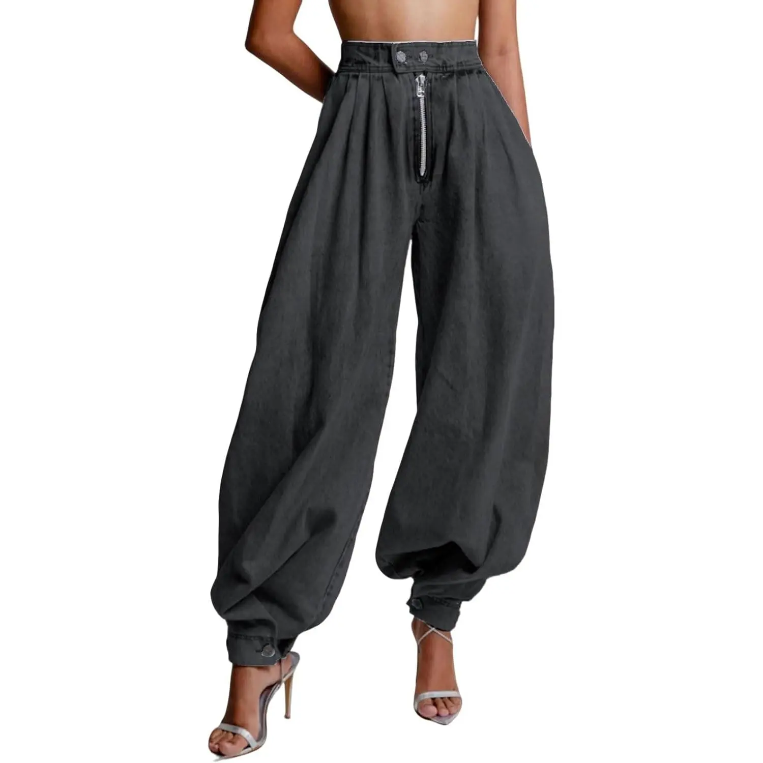 Women Baggy Harem Jeans Joggers Denim Pants Wide Leg Jeans High Rise Sweatpants Tapered Leg Trousers