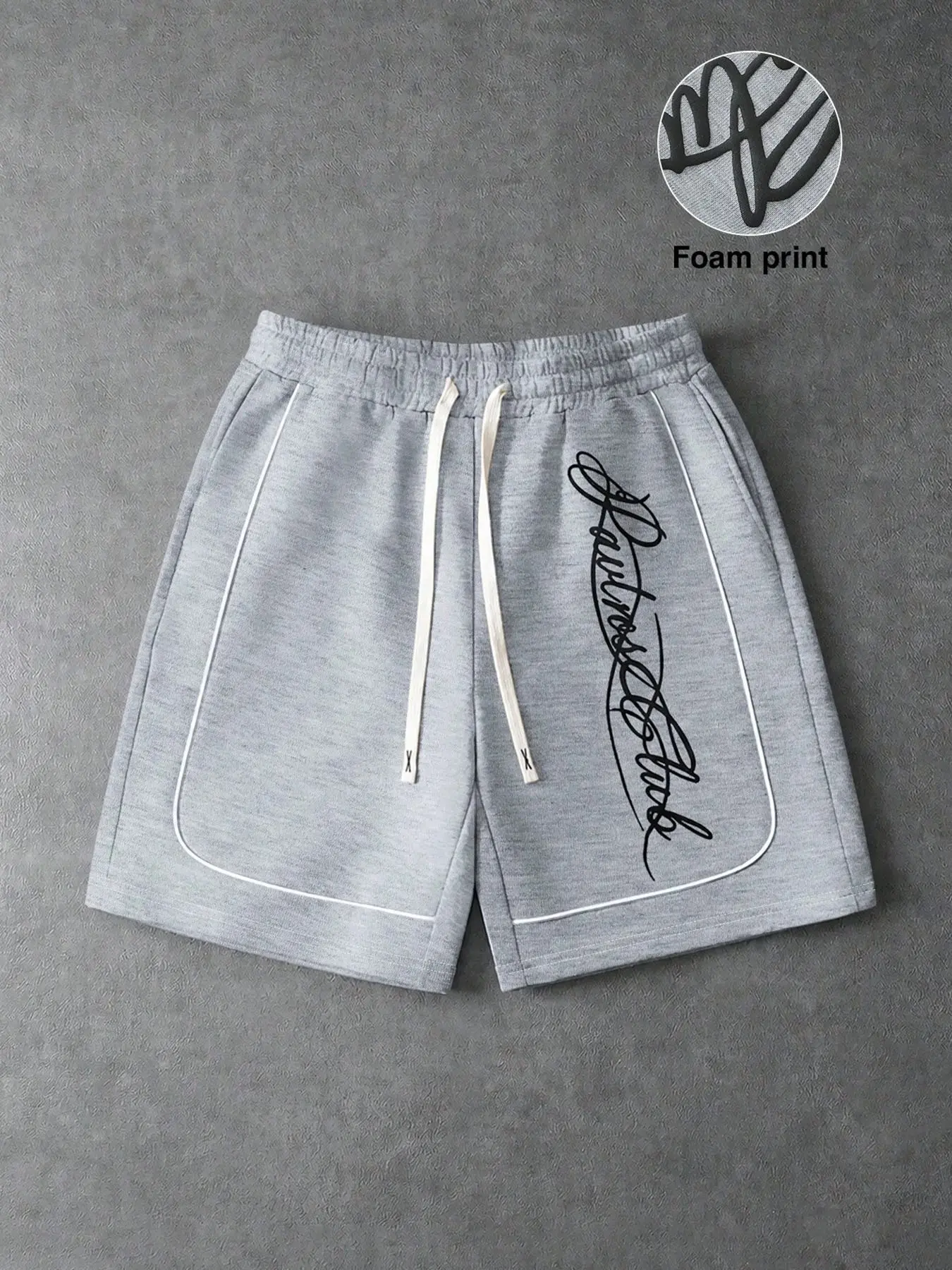 Light Unisex Knit Drawstring Lounge Shorts, Retro Loose-Fitting Design, Letter Pattern, Elastic Waist with Drawstring, Street Fashion, All Seasons
