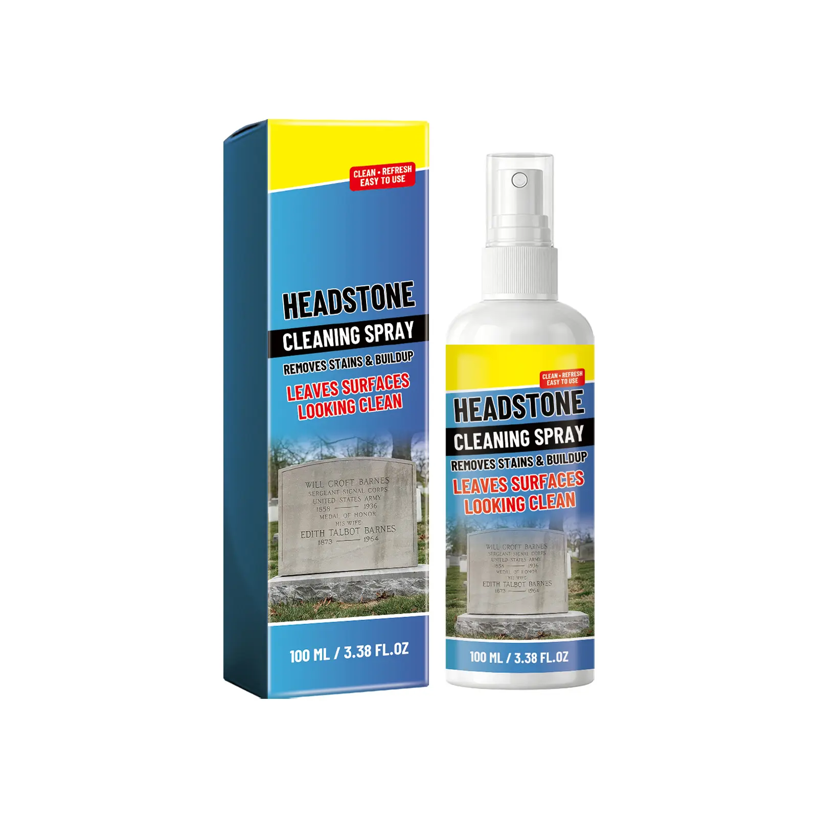 AMZ Grave Marker Cleaning Spray Mild Formula For Cleaning And Removing Dirt From The Stone Monument Surface, Providing New Shine, And Facilitating Maintenance.