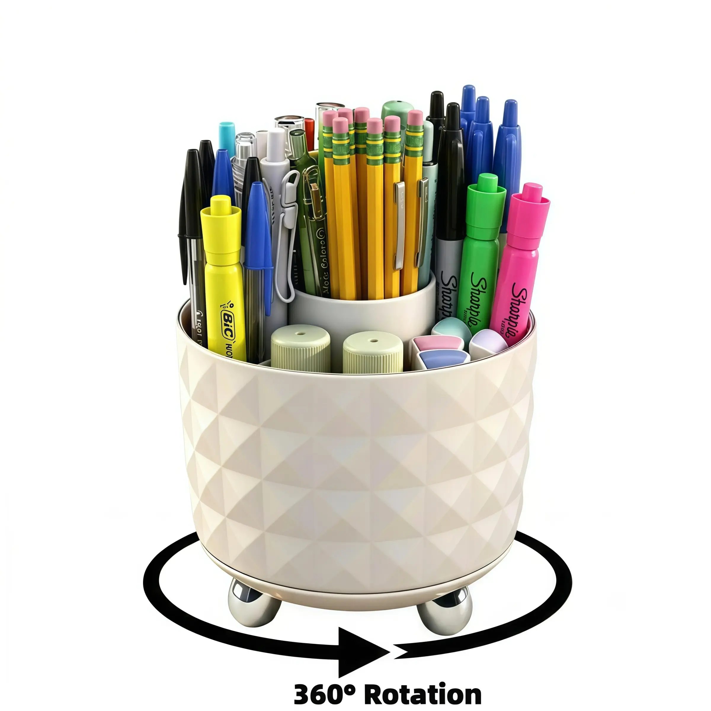 360 ° rotating pen holder, multifunctional desktop storage box, rotating pen holder with 6 slots, suitable for office, school, and home use, makeup brush holder, home school office supplies