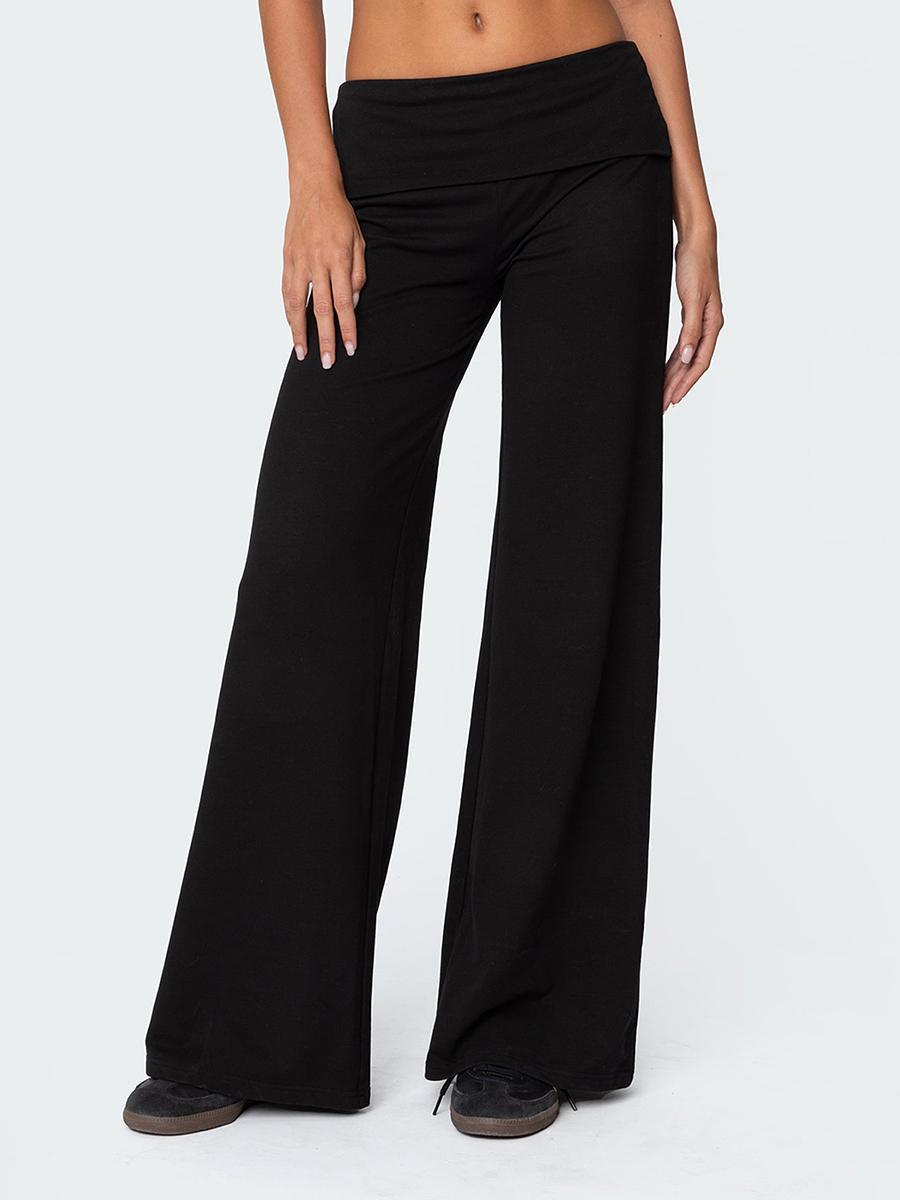 Casual Wide Leg Sweatpants for Women Fold Over Low Rise Flare Yoga Lounge Pants Back to School Clothes for Teen Girls Outfits