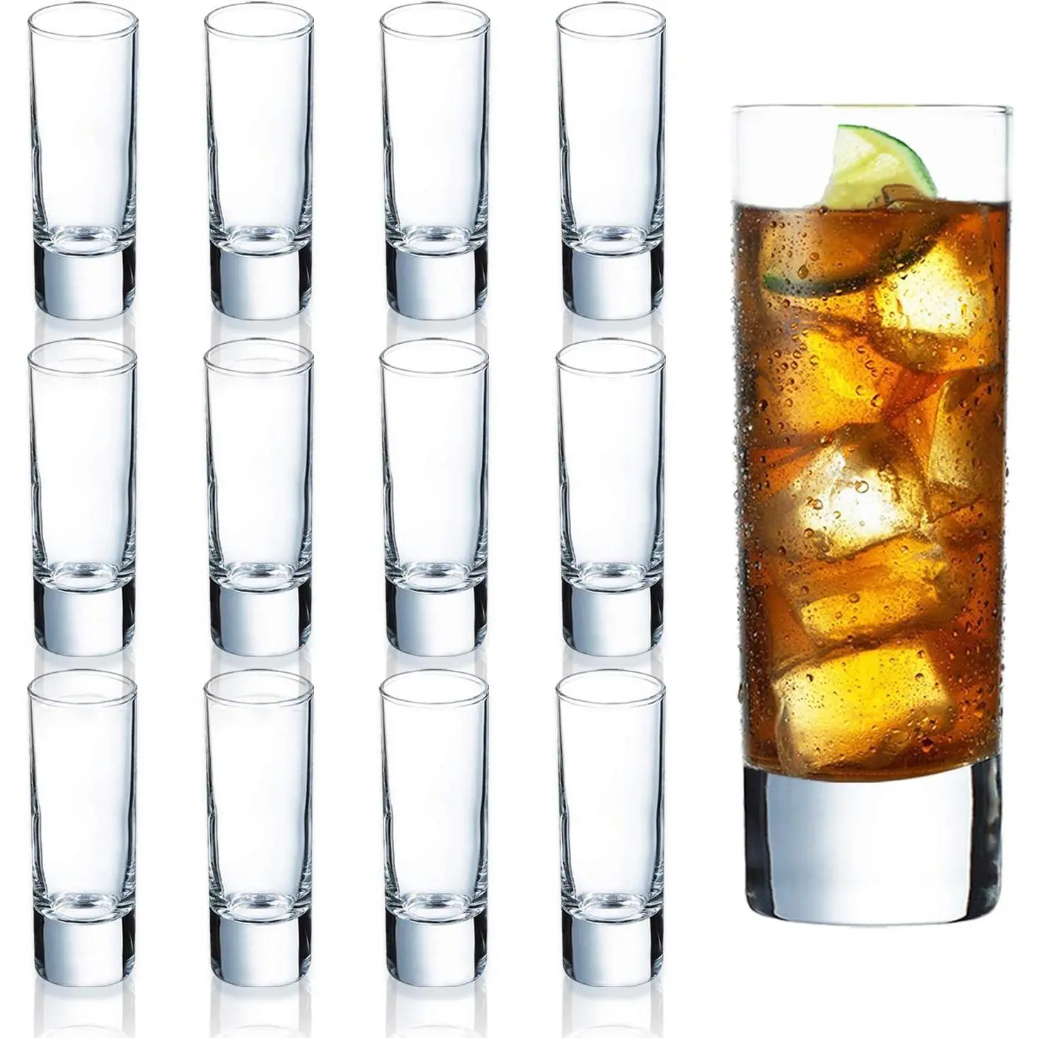 Clear Heavy Base Shot Glasses 12 Pack, 2 oz Tall Glass Set Whiskey, Tequila, Vodka