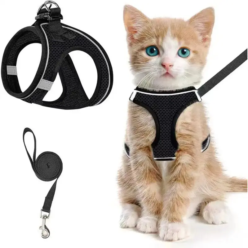 Escape Proof Reflective Cat Harness with Leash, Adjustable Soft Mesh Vest for Cats Up to 13 lbs, Pet Walking Supplies
