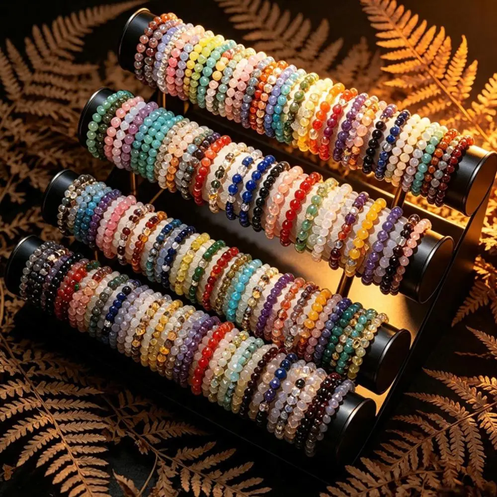 24 Pieces Mix Boho Multi-Color Stretch Cord Beaded Bracelets, 8Mm Round Glass Beads Unisex Wrist Accessory, Casual All Season Jewelry Birthday Women