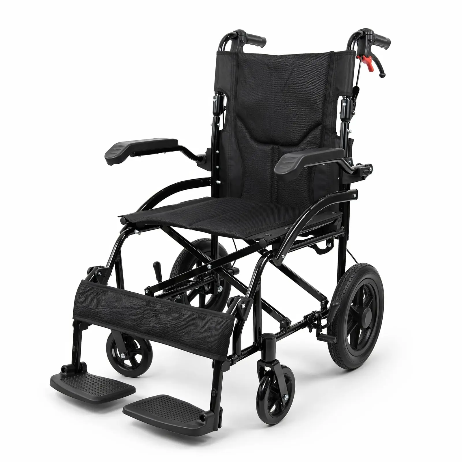 Lightweight Collapsible Aluminum Transport Wheelchair for Adults & Seniors – Portable Medical Mobility Aid, Turn-over-Up Armrests, Swing-Away Footrests, Locking Handbrakes, Compact for Travel & Daily Use
