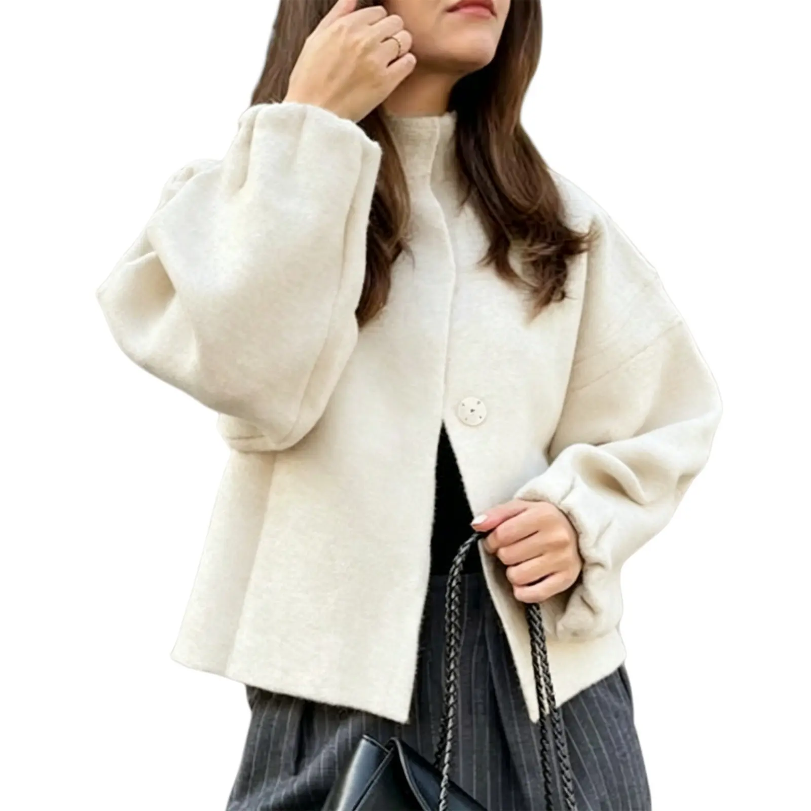 Cicy Bell Ruffle Mock Neck Sweaters Cardigans Puff Long Sleeve Sweaters | Slim Fit, Elegant, Fall Outfits, Winter Warm Clothes, Casual Trendy, Work Office, Balloon Sleeve
