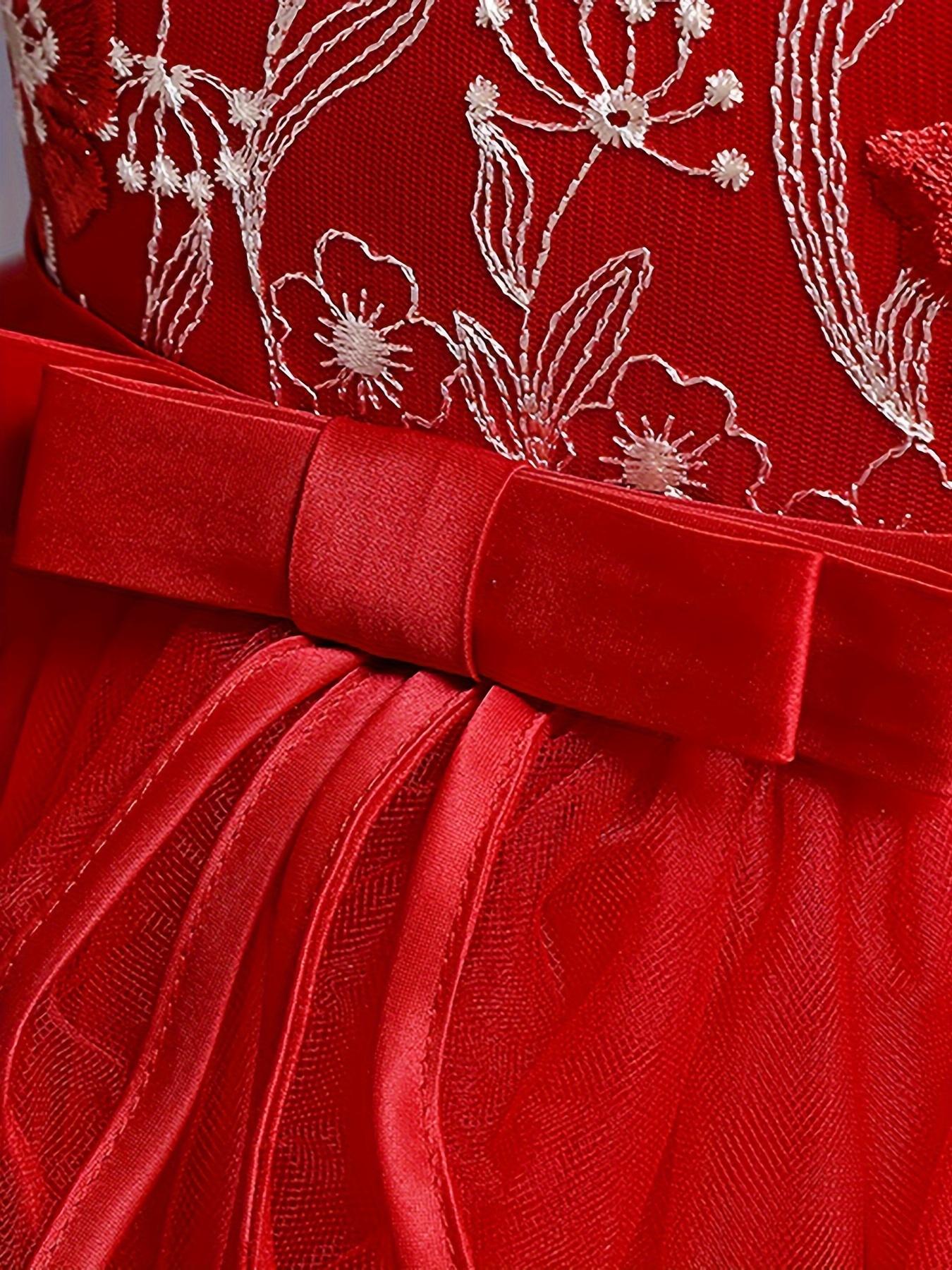 Formal Occasions Girls Mesh Embroidered Puffy A-line Princess Dress Birthday Evening Party Wedding Flower Girls Party Dress Gifts  Gifts