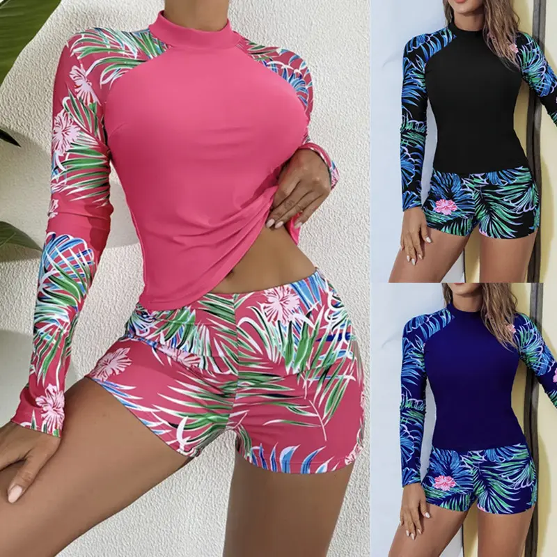 Women's Long-Sleeve Quick-Dry Rash Guard Split Swimsuit with Sun Protection, Minimalist Quick-Drying Swimwear, Ideal for Surfing, Kayaking, Beach and Pool Vacations