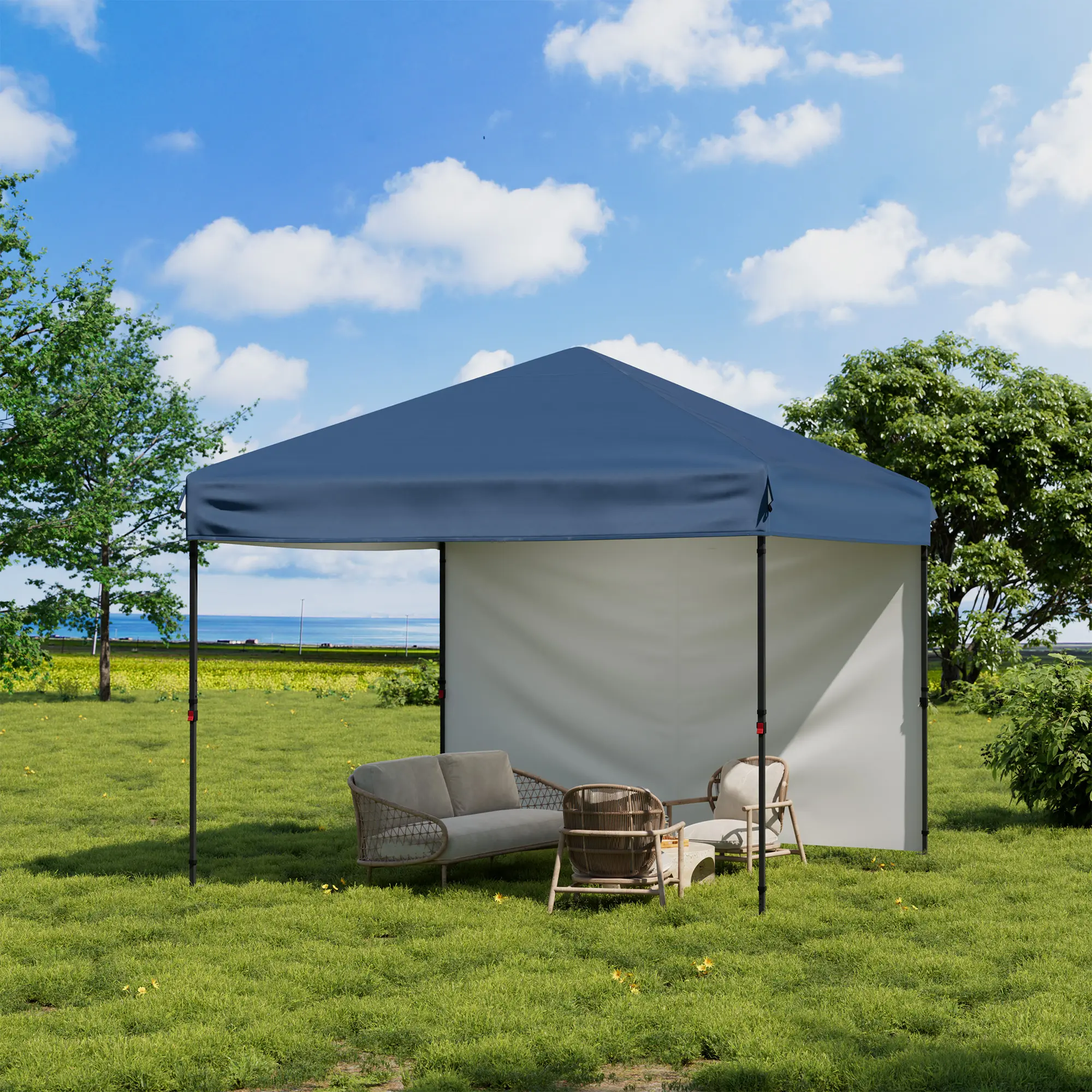 10x10 ft Heavy Duty Pop Up Canopy Tent Single Unit - 1-Button Setup, 1 Removable Sidewall, 3 Adjustable Heights, UPF 50+ Waterproof, Portable Roller Bag, 4 Weight Bags, Stakes, Guy Ropes - Backyard, Camping, Removable Sidewalls