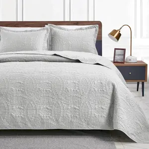 Quilts for Queen Bed Light Grey Bedspreads Bedding Set - Summer Lightweight Bedspread Comforter - Coin Pattern Bedding Coverlet for All Season - 3 Pieces (1 Quilt, 2 Pillow Shams)