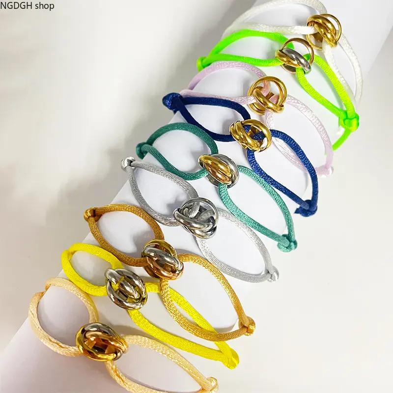 Unisex Multi-Color Knot String Bracelet with Linked Metal Charm, Adjustable Fit Sliding Knot Wrist Cuff, Simple Dainty Friendship Bracelet for Everyday Wear & Holiday Gift