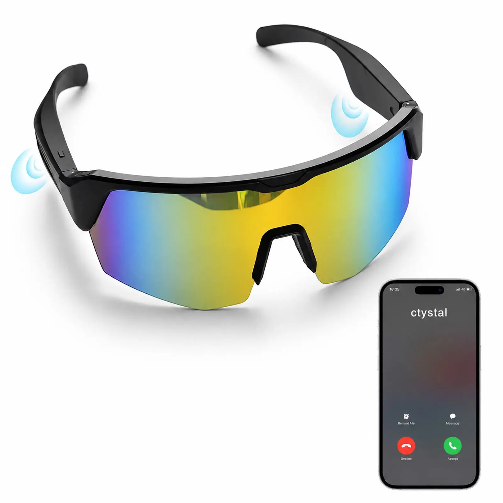 Bluetooth Smart Cycling Sunglasses with Open-Ear Speakers, 130mAh Rechargeable Battery, Type-C Charging, UV400 Protection for Running, Fishing and Hiking