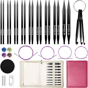 4.53-inch (11.5cm) Aluminum Interchangeable Needles Set, 9 Pairs(US Sizes 2.5-11) for Projects, Craft Kit with 4 Different Length, Perfect for Sweaters, Scarves, Socks