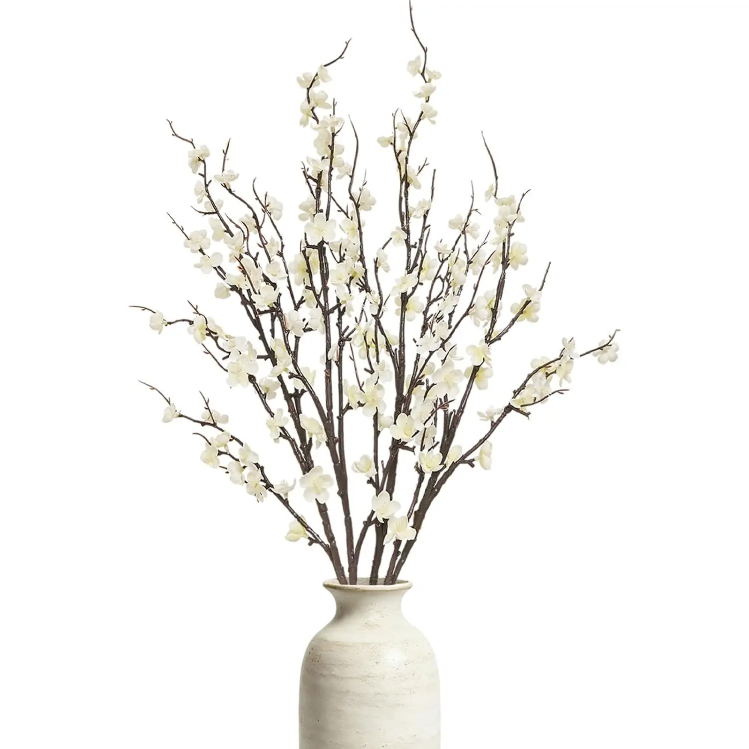 Women's Decorative Silk Artificial Cherry Blossom Flowers - 4 Pcs, 39-inch Branches, White, Fade Resistant, All Seasons, Office & Home Decor, Wedding Centerpiece Gift, Vase & Photo Accents