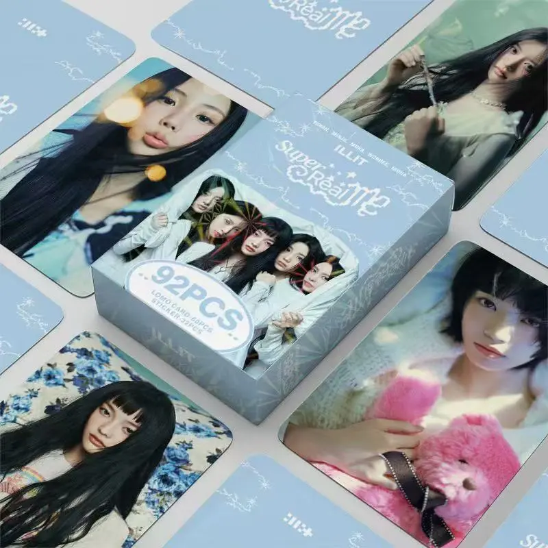 92PCS ILLIT SUPER REAL ME New Album KPOP Merchandise, LOMO Cards & Stickers, 60pcs LOMO Cards + 32pcs Stickers, KPOP Idol Collectible Photo Cards, Birthday Gift, Halloween Gift