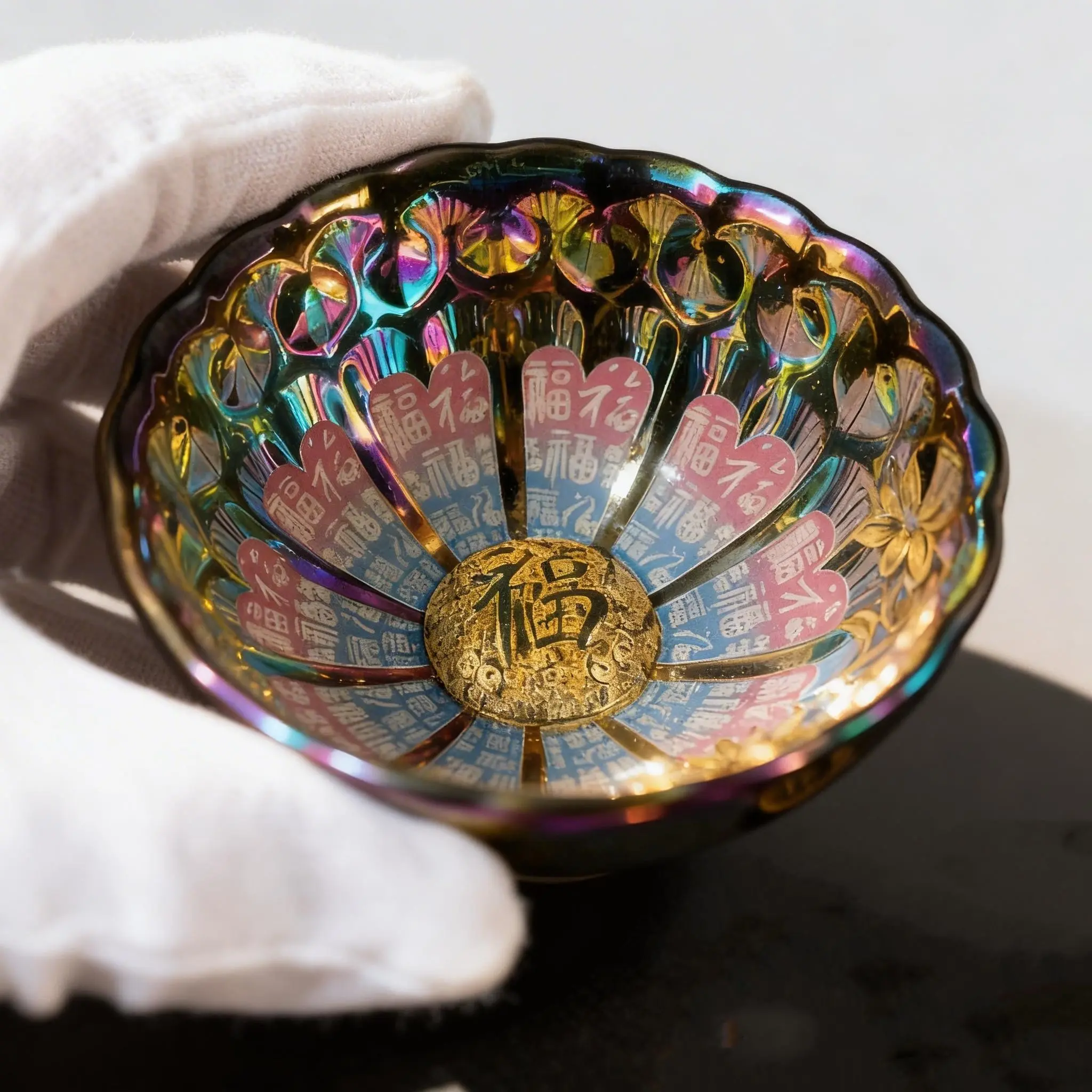 Vibrant Gold Lotus Titanium Tea Cup, Bowl, Traditional Chinese Fortune Tea Set, Handcrafted Teaware, Aesthetic, Symbolic Design, Symbol of Prosperity and Luck, Collectible Home Decor Gift