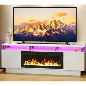 70 Inches Fireplace TV Stand for TVs up to 80 Inches Console with 36'' Electric Fireplace & Remote, Wooden Modern Entertainment Center for Living Room