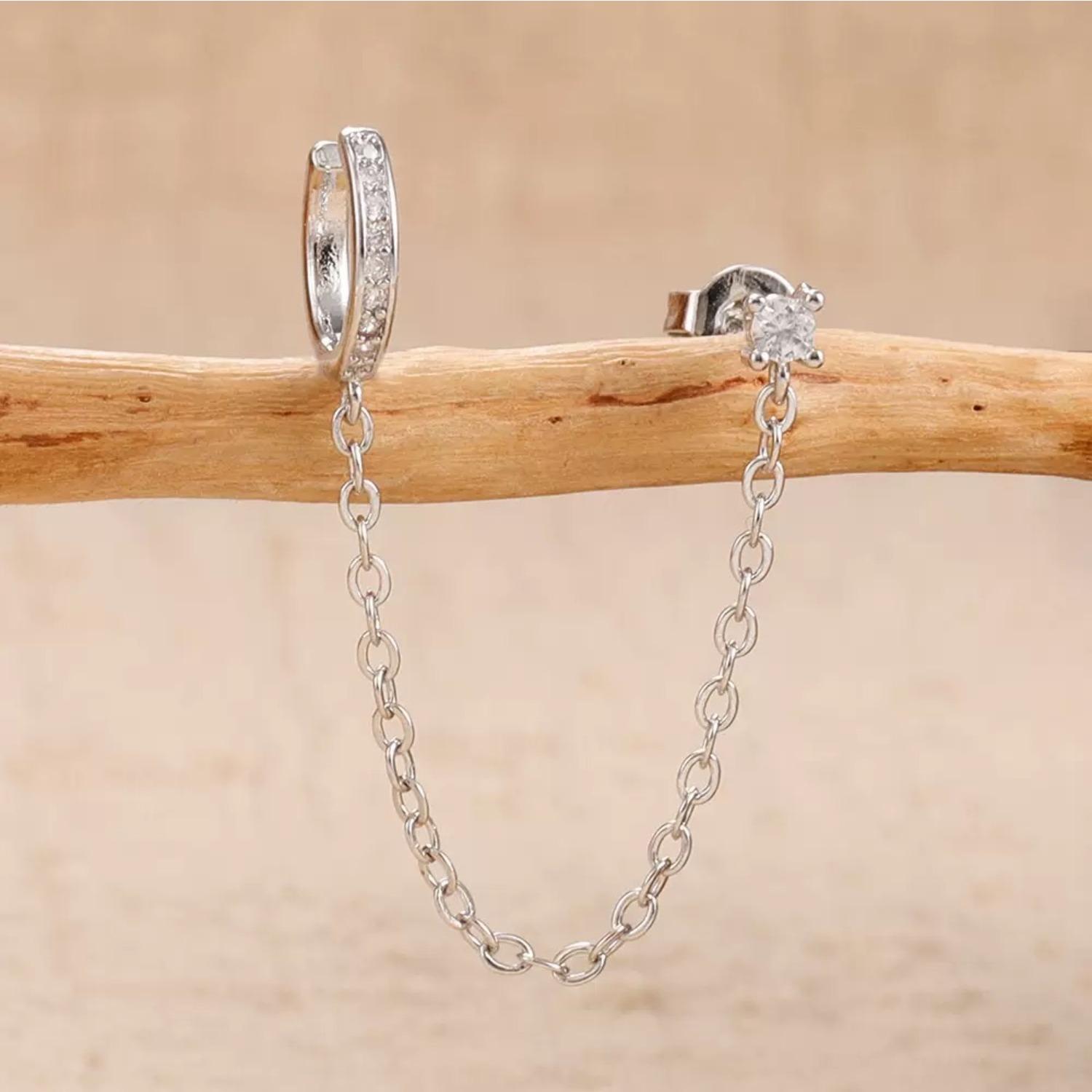 Jstyle 14K Gold Plated Chain Earrings for Women Hypoallergenic Double Piercing Dangle Chain Huggie Hoop Earrings