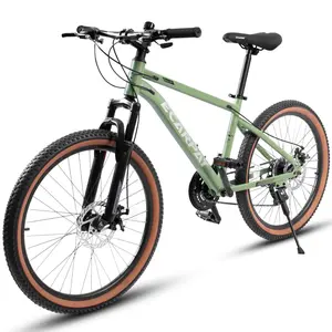 A24301 24-Inch Mountain Bike for Teenagers - High Carbon Steel Frame, Disc Brakes, Brown Edge Tires, Durable Design, Ideal for School Commuting, Mountain Bikes