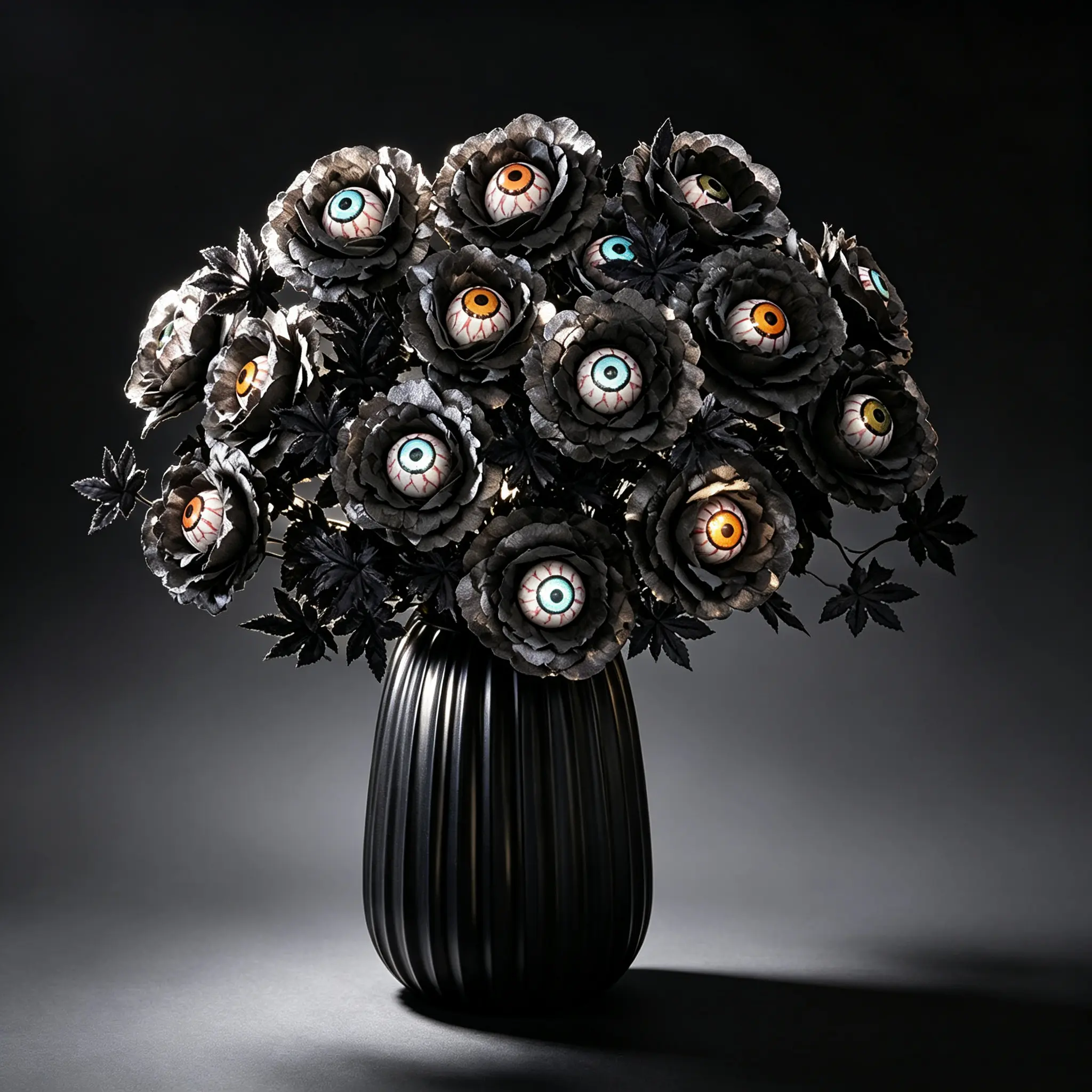 Halloween Eyeball Black Gothic Artificial Roses, 6/24 Stems UV Resistant Faux Flowers, Spooky Dark Style Tabletop Bouquet Decor, Gothic Home Garden Room Halloween Party Ornament Gift, Vase Not Included