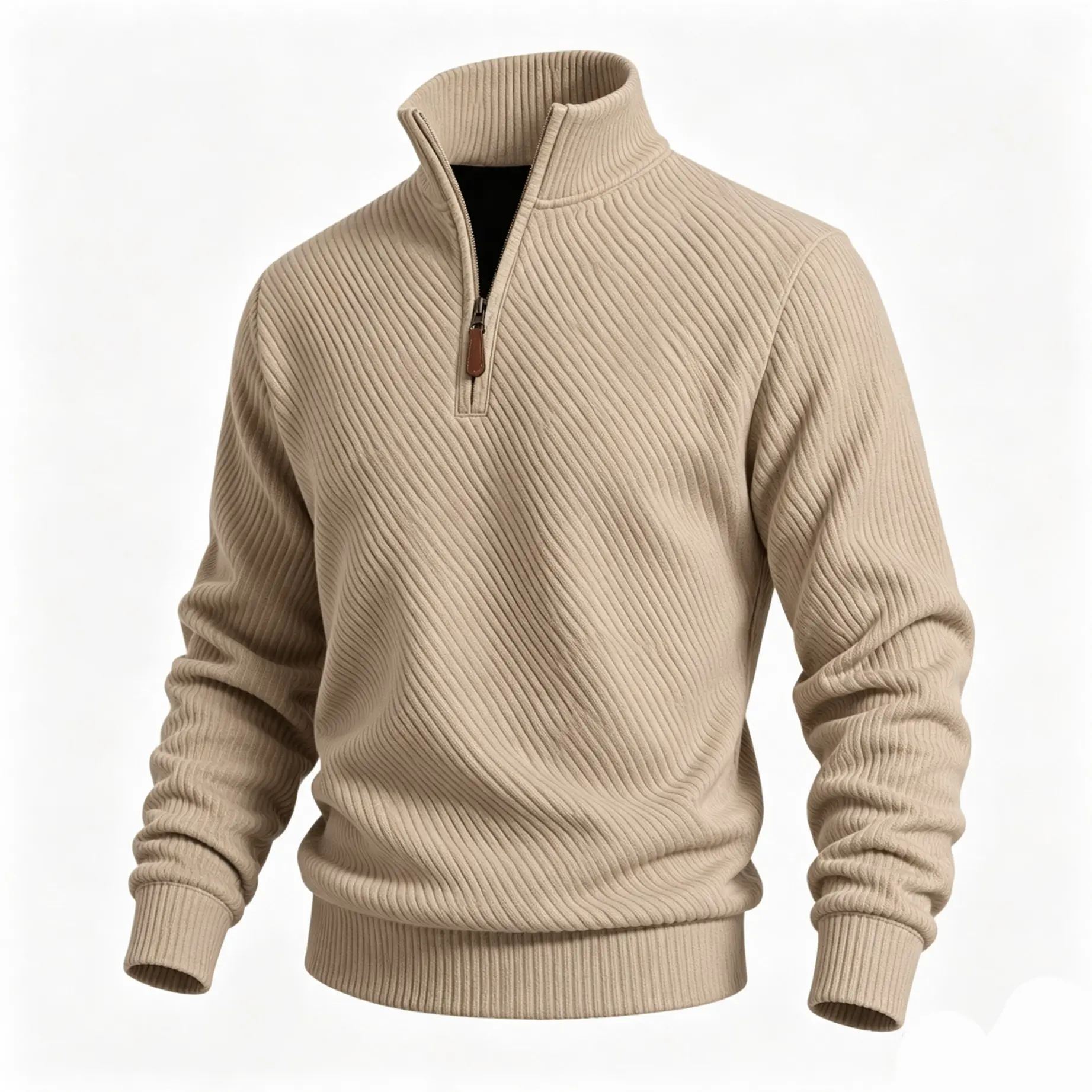 Men’s Ribbed Quarter-Zip Pullover Sweater, Mock Neck Long Sleeve Casual Top, Soft Textured Knit Shirt for Fall Winter, Daily Wear, Work, Travel & Outdoor