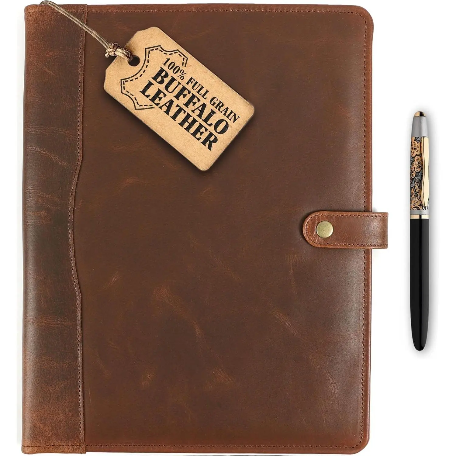 Leather Portfolio, Leather Binder with Pen, Resume Organizer & Padfolio for Men and Women | Business Portfolio with Card Holder & Document Organizer (Brown)