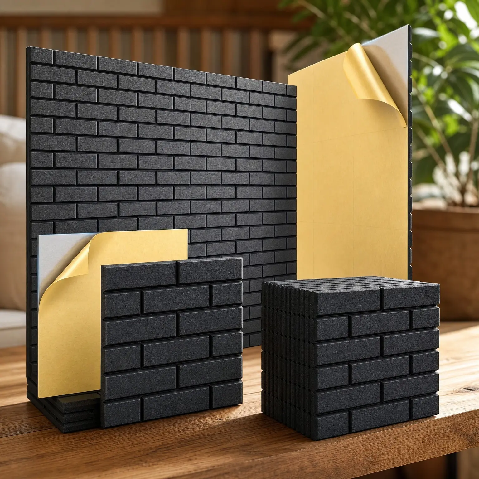 12 Pack Self-Adhesive Acoustic Soundproof Foam Panels, 12" X 12" X 0.4" High Density Brick Wall Panels for Home Studio Office Decor - BlackGift