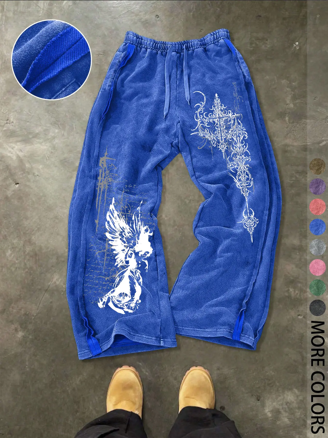 Men's Streetwear Sport Pants, Athletic Casual Pants, Washed Cotton Fabric, Loose-Fit Elastic-Waist Knit Pants for Casual All-Season Wear, Knitted Sports Pants