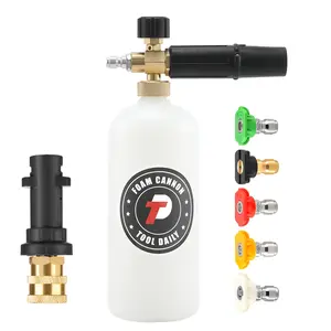 Tool Daily Snow Foam Lance with Adapter for Karcher K Series K2 K3 K4 K5 K6 K7 Pressure Washer, 1 Liter Adjustable Foam Cannon with 1/4'' Quick Connector, 5 Pressure Washer Nozzle Tips, 3000 PSI
